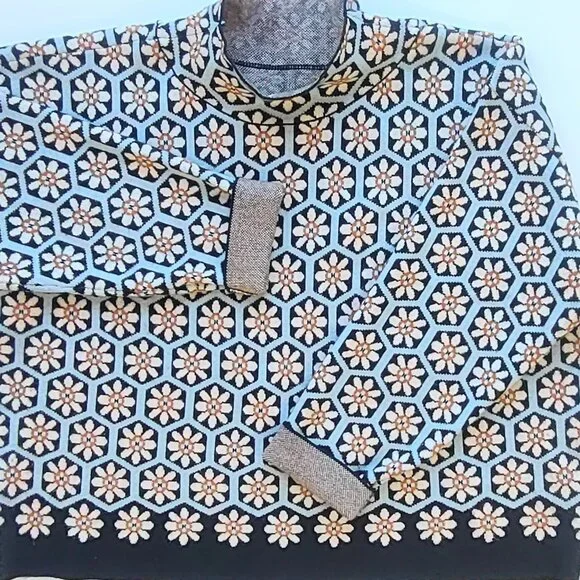 Maeve x Anthropologie The Carys Floral Sweater Blue & Cream Boho Casual Size XL - Picture 5 of 9